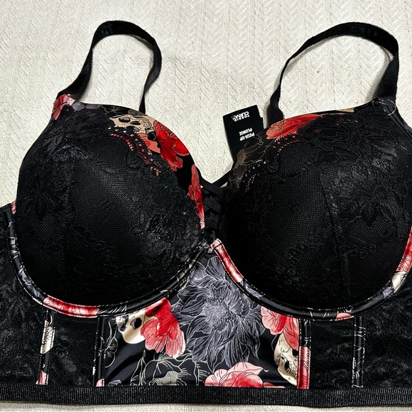 🖤 TORRID 🖤 TORRID FLORAL SKULL PUSH UP CORSET BRA 🖤 - Picture 4 of 6